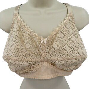 Eros 46DD Bra Wireless Unlined Beige Daisy Flower Floral Lace Mesh Bow Turkey